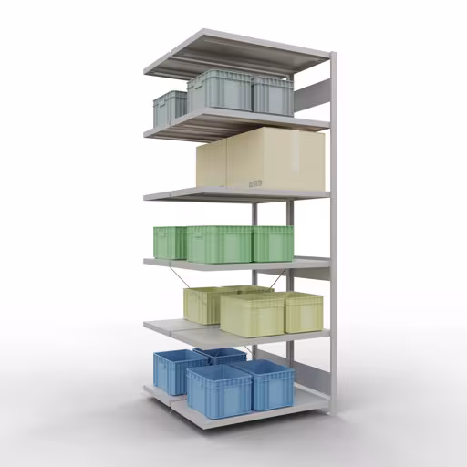 Un'altra vista dell'articolo Ripiano aggiuntivo, ripiano doppio, sistema di scaffali MULTIplus250, 2500 x 1000 x (2x500) mm (AxLxP), 2x6 ripiani, traversa, RAL 7035 grigio chiaro dalla categoria Scaffali