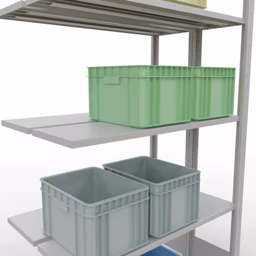 Scaffale aggiuntivo, scaffale doppio, scaffale, sistema a innesto MULTIplus150, 2000 x 1000 x (2x300) mm (AxLxP), 2x5 ripiani, barre longitudinali, RAL 7035 grigio chiaro con l'articolo n. 33135 Scaffale aggiuntivo, scaffale doppio, sistema di scaffali MULTIplus150, 2000 x 1000 x (2x300) mm (AxLxP), 2x5 ripiani, barre longitudinali, RAL 7035 grigio chiaro di Schulte Lagertechnik dalla categoria scaffali