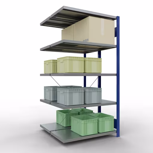 Figura n. 12 dell'articolo scaffale aggiuntivo, scaffale doppio, sistema di scaffali MULTIplus250, 2000 x 1000 x (2x500) mm (AxLxP), 2x5 ripiani, traversa, RAL 5010 blu genziana dal gruppo di prodotti scaffali della marca Schulte Lagertechnik