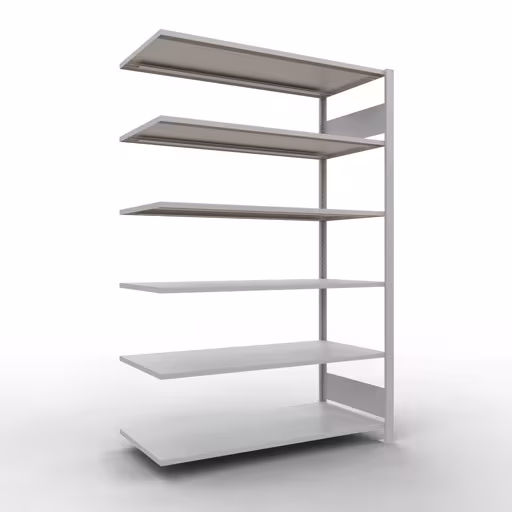 Scaffale aggiuntivo, scaffale per ufficio, sistema a innesto MULTIplus150, 2000 x 1300 x 600 mm (AxLxP), 6 ripiani, barre longitudinali, senza fermo centrale, grigio chiaro di Schulte Lagertechnik Scaffale aggiuntivo, scaffale per ufficio, sistema a innesto MULTIplus150, 2000 x 1300 x 600 mm (AxLxP), 6 ripiani, barre longitudinali, senza fermo centrale, grigio chiaro, sistema a innesto, articolo n. 36065