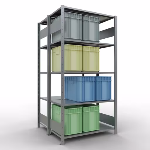 Figura n. 15 dell'articolo scaffale base, scaffale doppio, sistema a innesto per scaffali MULTIplus150, 2000 x 1000 x (2x500) mm (AxLxP), 2x5 ripiani, barre longitudinali, zincato dal gruppo di prodotti scaffali a scaffali della marca Schulte Lagertechnik