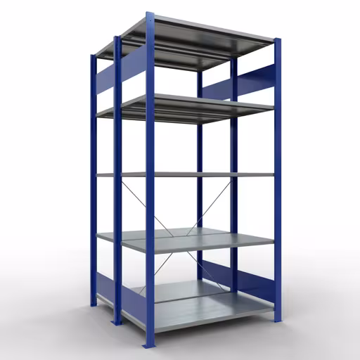 Scaffale base, scaffale doppio, sistema di scaffali MULTIplus150, 2000 x 1000 x (2x500) mm (AxLxP), 2x5 ripiani, traversa, RAL 5010 blu genziana della marca Schulte Lagertechnik dal programma scaffali