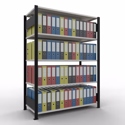Figure n° 7 de l'article, étagère de bureau, système enfichable MULTIplus150, 1800 x 1300 x 600 mm, 5 étagères, barres de longueur, noir/gris clair du groupe de produits étagères de bureau de la marque Schulte Lagertechnik