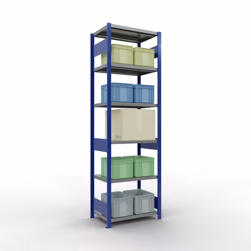Image du produit n° 14 de l'article étagère de base, étagère, système enfichable MULTIplus250, 2500 x 750 x 500 mm, 6 étagères, barre de longueur, RAL 5010 bleu gentiane/galvanisé/galvanisé Figure n° 14 de l'article étagère de base, étagère, système enfichable MULTIplus250, 2500 x 750 x 500 mm, 6 étagères, RAL 5010 bleu gentiane/galvanisé/galvanisé du groupe de produits système enfichable de Schulte Lagertechnik