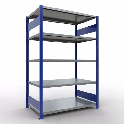 Figura n. 11 dell'articolo scaffale base, scaffale, sistema a innesto MULTIplus250, 2000 x 1300 x 800 mm (AxLxP), 5 ripiani, barre longitudinali, RAL 5010 blu genziana/zincato del gruppo di prodotti sistema a innesto della marca Schulte Lagertechnik