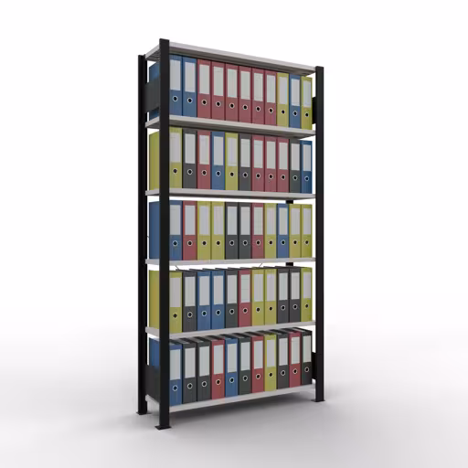 Figure n° 9 de l'article étagère de base, étagère de bureau, système enfichable MULTIplus85, 2000 x 1000 x 300 mm (HxLxP), 6 étagères, noir/gris clair de la gamme d'étagères de bureau de Schulte Lagertechnik