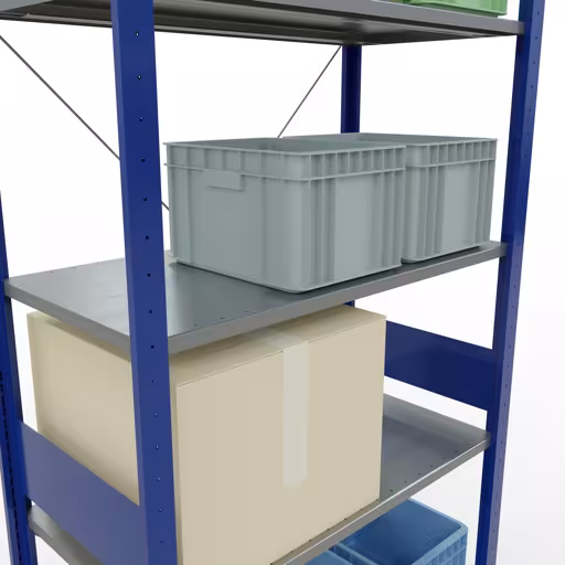 Étagère de base, étagère, système enfichable MULTIplus150, 3000 x 1000 x 500 mm (HxLxP), 7 étagères, traverse, RAL 5010/galvanisé avec le GTIN 4004514280541 Étagère de base, étagère, système enfichable MULTIplus150, 3000 x 1000 x 500 mm, 7 étagères, RAL 5010/galvanisé de Schulte Lagertechnik avec le numéro d'article. 12752-B