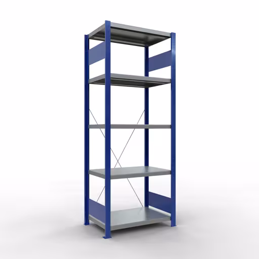 Scaffale base, scaffale, sistema a innesto MULTIplus250, 2000 x 750 x 500 mm (AxLxP), 5 ripiani, traversa, RAL 5010 blu genziana/zincato/zincato della marca Schulte Lagertechnik della gamma sistemi a innesto