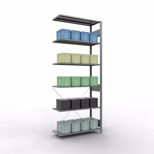 Scaffali componibili, scaffali, sistema a innesto MULTIplus85, 2500 x 1000 x 400 mm (AxLxP), 6 ripiani, traversa, zincato della marca Schulte Lagertechnik della gamma dei sistemi a innesto