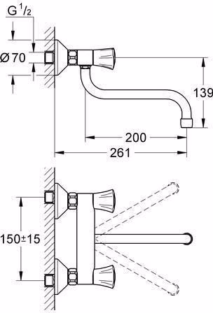GROHE Mitigeur d'évier à 2 poignées Costa 31187 DN 15 montage mural chromé