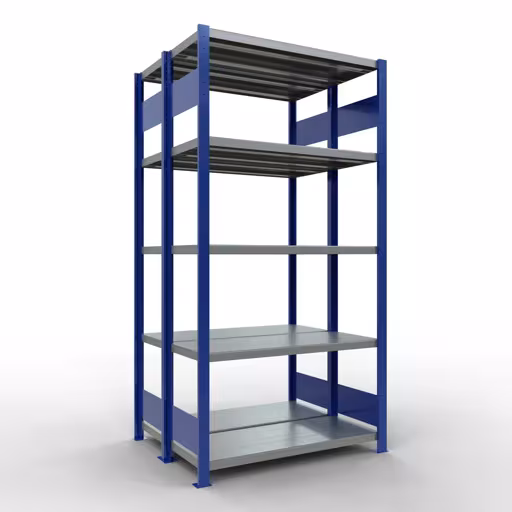 Étagère de base, étagère double, système d'étagères MULTIplus250, 2000 x 1000 x (2x400) mm, 2x5 étagères, RAL 5010 bleu gentiane de Schulte Lagertechnik de la gamme d'étagères
