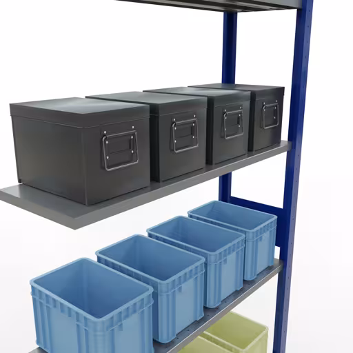 Immagine del prodotto n. 15 dell'articolo Scaffale aggiuntivo, scaffale, sistema a innesto MULTIplus85, 3000 x 1000 x 300 mm, 7 ripiani, barre longitudinali, RAL 5010 blu genziana Figura n. 15 dell'articolo scaffale aggiuntivo, scaffale, sistema a innesto MULTIplus85, 3000 x 1000 x 300 mm, 7 ripiani, RAL 5010 blu genziana del gruppo di prodotti sistema a innesto della marca Schulte Lagertechnik