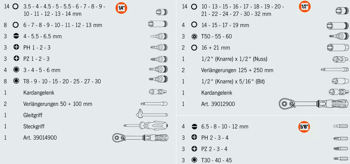 Immagine aggiuntiva all'articolo Valigetta chiavi a bussola professionali PROJAHN 1/4" + 1/2" 91 pezzi Immagine aggiuntiva dell'articolo Valigetta di chiavi a bussola professionali PROJAHN 1/4" + 1/2" 91 pezzi composta da set di chiavi a bussola e pezzi singoli