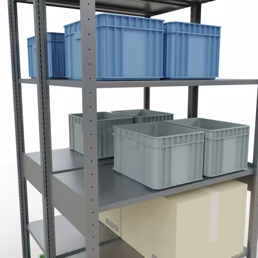 Image du produit n° 15 de l'article étagère de base, étagère double, système d'étagères enfichables MULTIplus150, 2500 x 1000 x (2x500) mm (HxLxP), 2x6 étagères, traverse, galvanisé Figure n° 15 de l'article étagère de base, étagère double, système d'étagères enfichables MULTIplus150, 2500 x 1000 x (2x500) mm, 2x6 étagères, galvanisées du groupe de produits étagères de la marque Schulte Lagertechnik