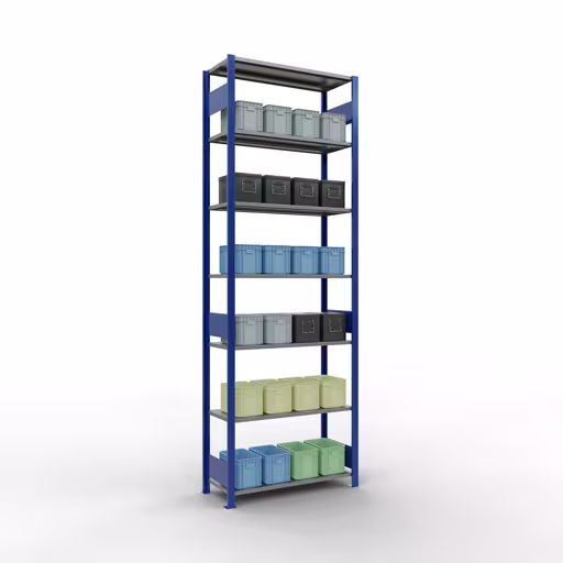 Image supplémentaire de l'article Étagère de base, étagère, système enfichable MULTIplus150, 3000 x 1000 x 400 mm, 7 étagères, RAL 5010 bleu gentiane/galvanisé à partir de l'étagère de base