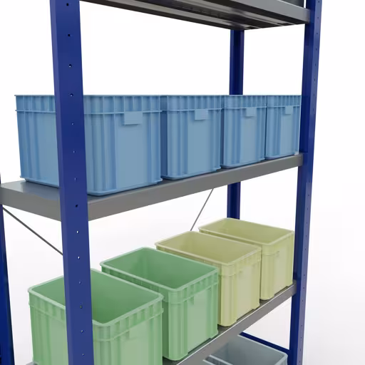 Scaffale base, scaffale, sistema a innesto MULTIplus250, 2000 x 1000 x 300 mm (AxLxP), 5 ripiani, traversa, RAL 5010 blu genziana/zincato di Schulte Lagertechnik della categoria Sistema a innesto