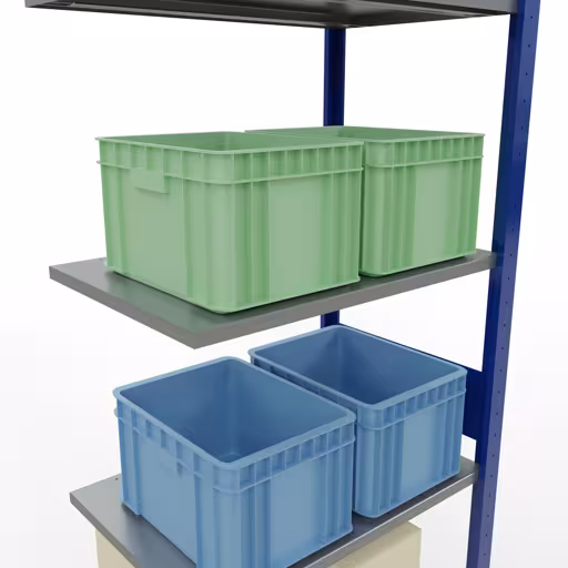 Image du produit n° 7 de l'article étagère supplémentaire, système enfichable MULTIplus150, 3000 x 750 x 500 mm, 7 étagères, RAL 5010 bleu gentiane/galvanisé/galvanisé de la gamme de produits système enfichable de la marque Schulte Lagertechnik