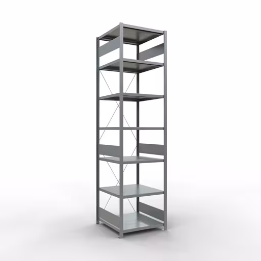 Ripiano base, ripiano, sistema a innesto MULTIplus250, 3000 x 750 x 800 mm (AxLxP), 7 ripiani, traversa, zincato, ripiano base, articolo n. 12982-75