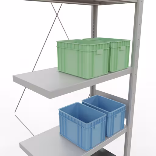 Représentation supplémentaire de l'article, système d'étagères MULTIplus250, 3000 x 750 x 400 mm, 7 étagères, gris clair RAL 7035