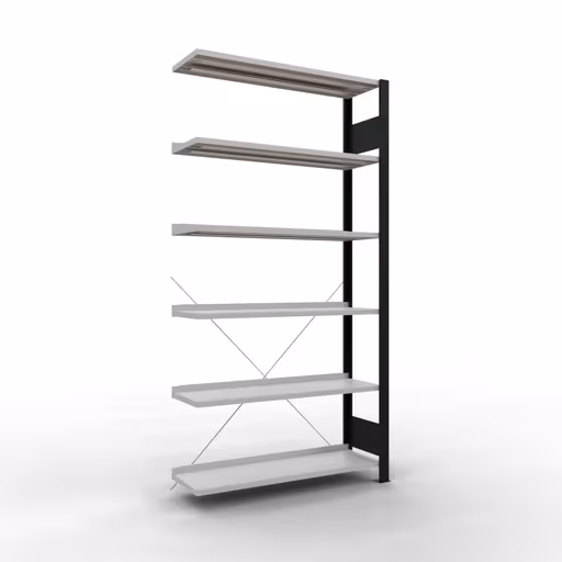 Scaffale aggiuntivo, scaffale per ufficio, sistema a innesto MULTIplus85, 2000 x 1000 x 300 mm (AxLxP), 6 ripiani, traversa, con barra di arresto, nero/grigio chiaro di Schulte Lagertechnik Scaffale sovrapponibile, scaffale per ufficio, sistema a innesto MULTIplus85, 2000 x 1000 x 300 mm (AxLxP), 6 ripiani, traversa, con listello di arresto, nero/grigio chiaro, sistema a innesto, articolo n. 36010-S