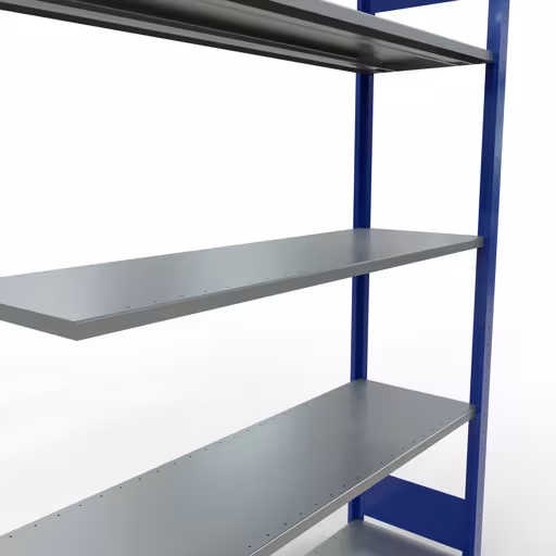 Rayonnage supplémentaire, étagère, système enfichable MULTIplus150, 2000 x 1300 x 400 mm (HxLxP), 5 étagères, barres de longueur, RAL 5010 bleu gentiane/galvanisé avec le GTIN 4004514280121 Étagère supplémentaire, étagère, système enfichable MULTIplus150, 2000 x 1300 x 400 mm, 5 étagères, RAL 5010 bleu gentiane/galvanisé de Schulte Lagertechnik avec le réf. 12745-130-LR-B