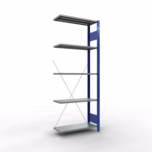 Une autre vue de l'article, étagère système enfichable pour étagères MULTIplus150, 2000 x 750 x 300 mm, 5 étagères, RAL 5010 bleu gentiane/galvanisé/galvanisé de la catégorie système enfichable