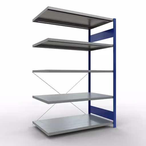 Figura n. 13 dell'articolo scaffale aggiuntivo, scaffale, sistema a innesto MULTIplus250, 2000 x 1300 x 800 mm (AxLxP), 5 ripiani, traversa, RAL 5010 blu genziana/zincato del gruppo di prodotti sistema a innesto della marca Schulte Lagertechnik