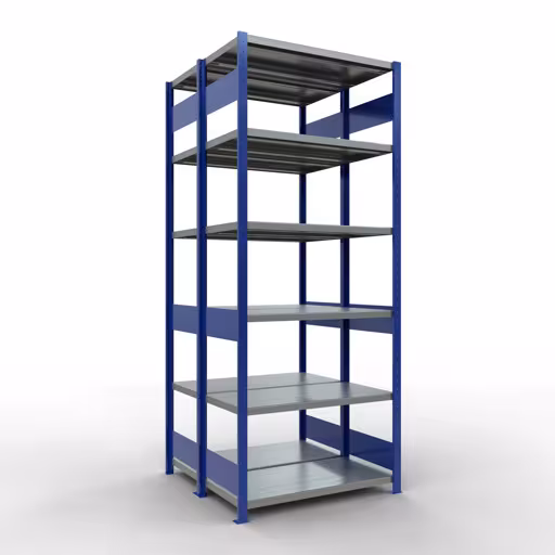 Étagère de base, étagère double, système d'étagères MULTIplus250, 2500 x 1000 x (2x500) mm, 2x6 étagères, RAL 5010 bleu gentiane de Schulte Lagertechnik de la gamme d'étagères