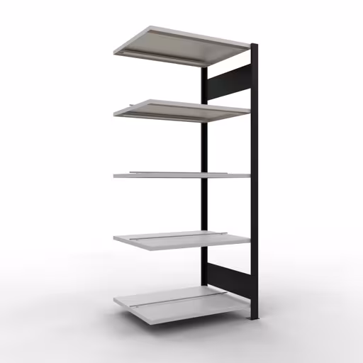 Scaffale aggiuntivo, scaffale per ufficio, sistema a innesto MULTIplus150, 1800 x 750 x 600 mm (AxLxP), 5 ripiani, barre longitudinali, con fermo centrale, nero/grigio chiaro di Schulte Lagertechnik Scaffale aggiuntivo, scaffale per ufficio, sistema a innesto MULTIplus150, 1800 x 750 x 600 mm (AxLxP), 5 ripiani, barre longitudinali, con fermo centrale, nero/grigio chiaro, sistema a innesto, articolo n. 36039-S