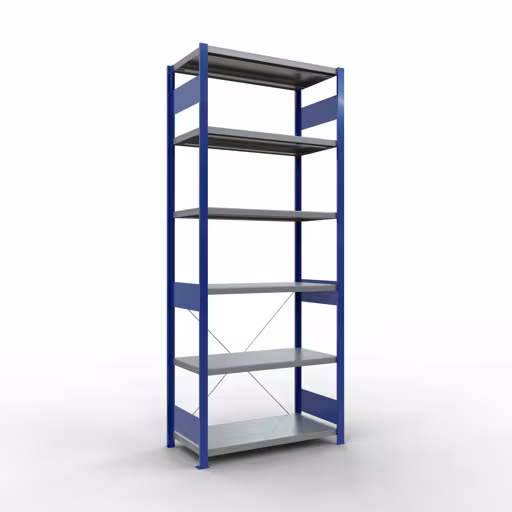 Étagère de base, étagère, système enfichable MULTIplus250, 2500 x 1000 x 500 mm (HxLxP), 6 étagères, traverse, RAL 5010 bleu gentiane/galvanisé, étagère de base, réf. 12951-B