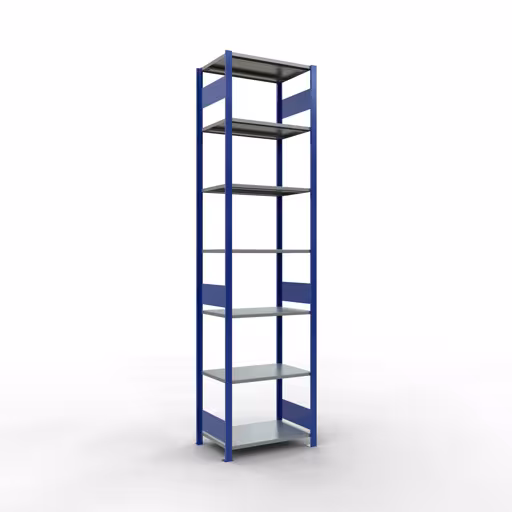 Étagère de base, étagère, système enfichable MULTIplus150, 3000 x 750 x 500 mm, 7 étagères, RAL 5010 bleu gentiane/galvanisé/galvanisé de Schulte Lagertechnik avec le numéro d'article. 12752-75-LR-B