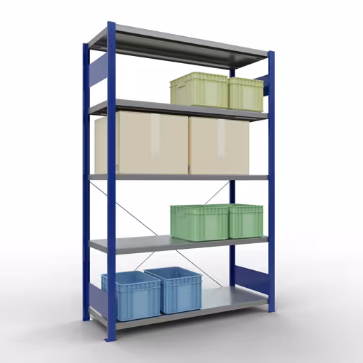 Figure n° 15 de l'article étagère de base, étagère, système enfichable MULTIplus250, 2000 x 1300 x 500 mm, 5 étagères, RAL 5010 bleu gentiane/galvanisé du groupe de produits système enfichable de Schulte Lagertechnik