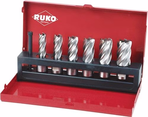 Kernbohrersatz 7-teilig Durchmesser 12-14-16-18-20-22mm HSS Blank Schnitt-Tiefe 30mm Weldon RUKO aus der Kategorie Kernbohrer mit der Teilenummer 4000602441