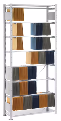 Étagère de base, étagère pendulaire enfichable "Elba/Leitz", 2300 x 750 x 350 mm, gris clair RAL 7035, 7 tiges pendulaires de la marque Schulte Lagertechnik de la gamme d'étagères de bureau