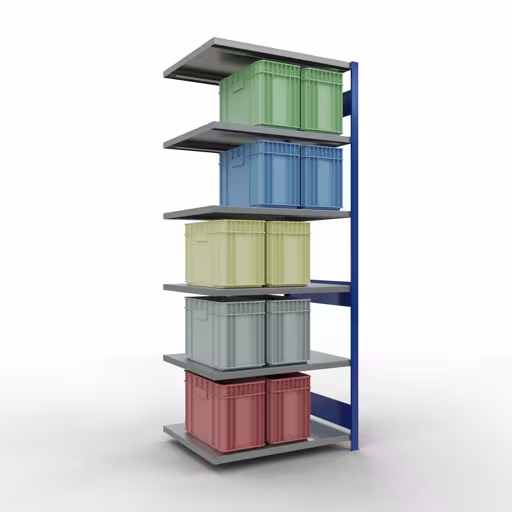 Scaffali componibili, scaffali, sistema a innesto MULTIplus330, 2500 x 1000 x 800 mm (AxLxP), 6 ripiani, barre longitudinali, RAL 5010 blu genziana/zincato della marca Schulte Lagertechnik della gamma sistemi a innesto