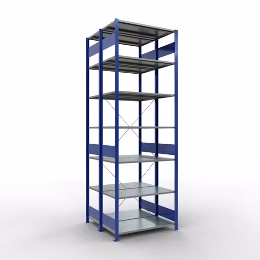 Scaffale base, scaffale doppio, sistema di scaffali MULTIplus150, 3000 x 1000 x (2x1000) mm (AxLxP), 2x7 ripiani, traversa, RAL 5010 blu genziana di Schulte Lagertechnik con l'articolo n. 32752-B