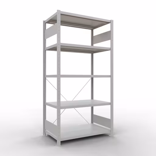 Scaffale base, scaffale, sistema a innesto MULTIplus250, 2000 x 1000 x 600 mm (AxLxP), 5 ripiani, traversa, RAL 7035 grigio chiaro di Schulte Lagertechnik della categoria Sistema a innesto