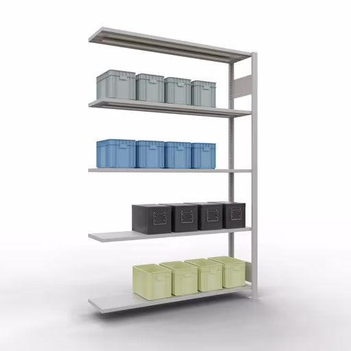 Étagère complémentaire, étagère, système enfichable MULTIplus150, 2000 x 1300 x 300 mm, 5 étagères, barres de longueur, RAL 7035 gris clair de la catégorie étagères complémentaires avec le GTIN 4004514292636 , Étagère MULTIplus150 système enfichable, 2000 x 1300 x 300 mm, 5 étagères, RAL 7035 gris clair de Schulte Lagertechnik de la gamme de produits système enfichable