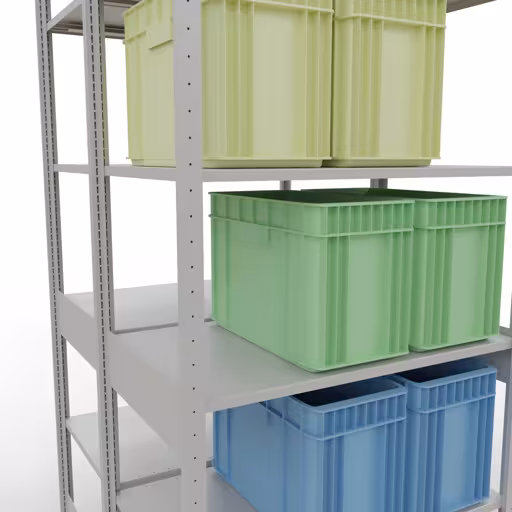 Produktbild Nr.8 des Artikels Grundregal, Doppelregal, Fachbodenregal Stecksystem MULTIplus150, 2500 x 1000 x (2x600) mm (HxBxT), 2x6 Fachböden, Längenriegel, RAL 7035 lichtgrau aus der Produktreihe Fachbodenregale von der Marke Schulte Lagertechnik