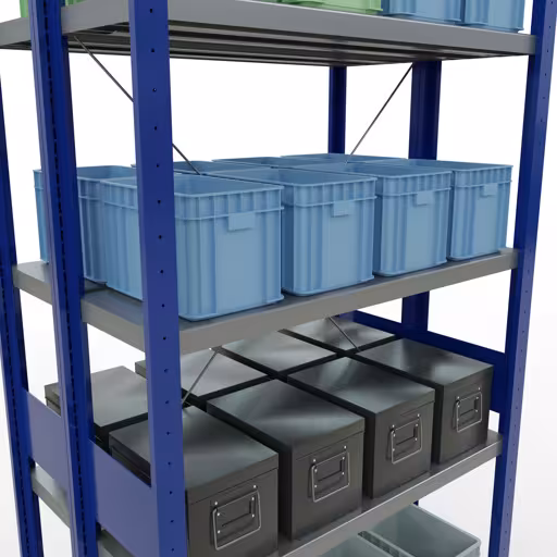 Image du produit n° 12 de l'article Étagère de base, étagère double, système d'étagères enfichables MULTIplus250, 3000 x 1000 x (2x300) mm, 2x7 étagères, traverse, bleu gentiane Figure n° 12 de l'article étagère de base, étagère double, système d'étagères enfichables MULTIplus250, 3000 x 1000 x (2x300) mm, 2x7 étagères, bleu gentiane du groupe de produits étagères de Schulte Lagertechnik