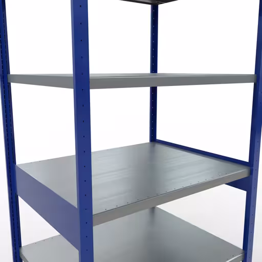 Un'altra vista dell'articolo scaffale base, scaffale, sistema a innesto MULTIplus250, 2500 x 1000 x 800 mm (AxLxP), 6 ripiani, traversa, RAL 5010 blu genziana/zincato dalla categoria Sistema a innesto