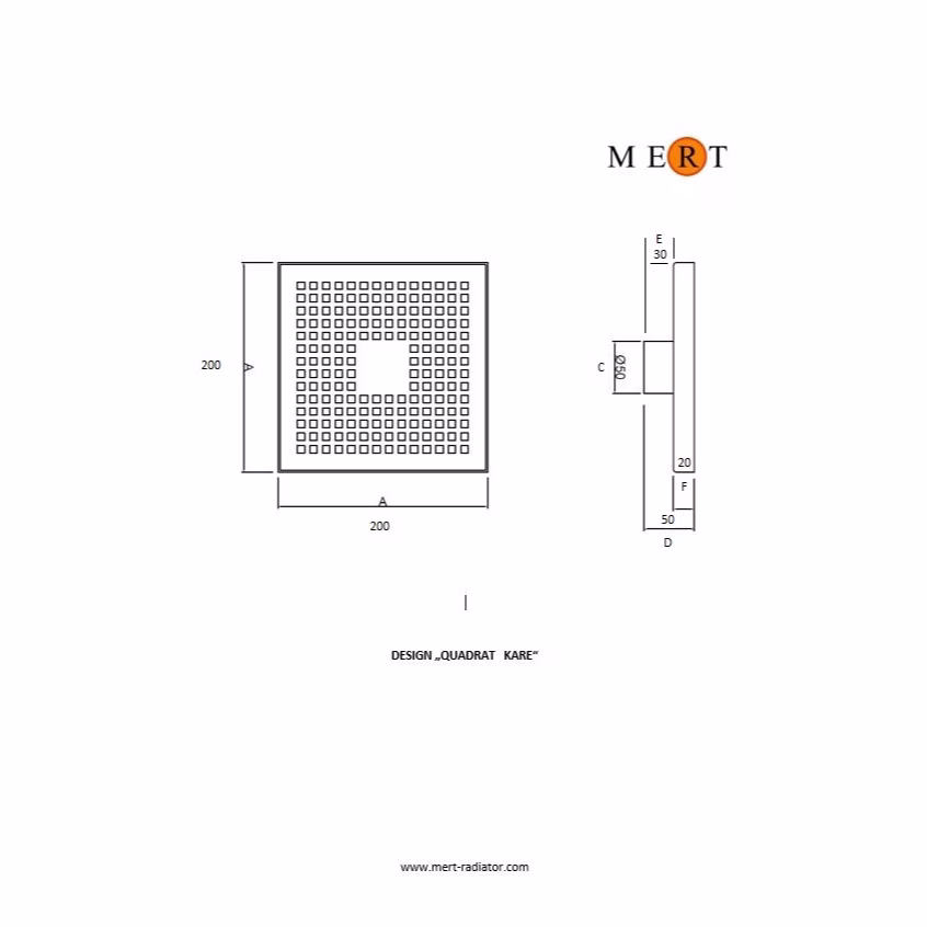 MERT ULTRA PLAT 20x20cm Siphon de sol Design "KARE" entièrement en inox, écoulement DIN 50