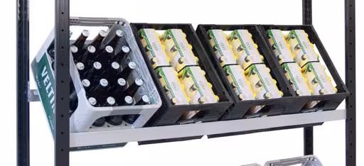 Immagine del prodotto n. 11 dell'articolo Scaffale Basic, scaffale per casse di bevande 1800 x 1.300 x 300 mm (AxLxP), nero/argento, 3 livelli per 12 casse di bevande Figura n. 11 dell'articolo scaffale base, scaffale per casse di bevande 1800 x 1.300 x 300 mm (AxLxP), nero/argento, 3 livelli per 12 casse di bevande del gruppo di prodotti Scaffali della marca Schulte Lagertechnik