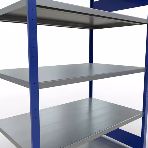 Figura n. 13 dell'articolo scaffale base, scaffale, sistema a innesto MULTIplus250, 2000 x 1300 x 800 mm (AxLxP), 5 ripiani, barre longitudinali, RAL 5010 blu genziana/zincato del gruppo di prodotti sistema a innesto della marca Schulte Lagertechnik