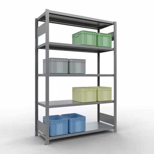 Grundregal, Fachbodenregal Stecksystem MULTIplus250, 2000 x 1300 x 500 mm (HxBxT), 5 Fachböden, Längenriegel, verzinkt aus der Kategorie Grundregal mit der GTIN 4004514283009 Grundregal, Fachbodenregal Stecksystem MULTIplus250, 2000 x 1300 x 500 mm (HxBxT), 5 Fachböden, Längenriegel, verzinkt von der Marke Schulte Lagertechnik aus der Produktreihe Stecksystem