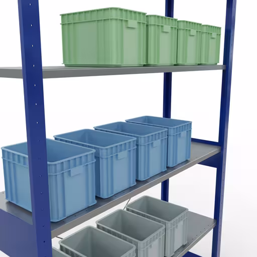 Image supplémentaire de l'article Étagère de base, étagère, système enfichable MULTIplus150, 2500 x 1300 x 400 mm, 6 étagères, RAL 5010 bleu gentiane/galvanisé à partir de l'étagère de base