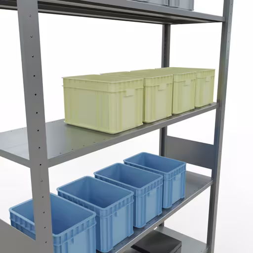 Image supplémentaire de l'article Étagère de base, étagère, système enfichable MULTIplus150, 3000 x 1300 x 400 mm, 7 étagères, barres longitudinales, galvanisé Représentation supplémentaire de l'article étagère de base, étagère à étagères, système enfichable MULTIplus150, 3000 x 1300 x 400 mm, 7 étagères, galvanisé à partir de l'étagère de base