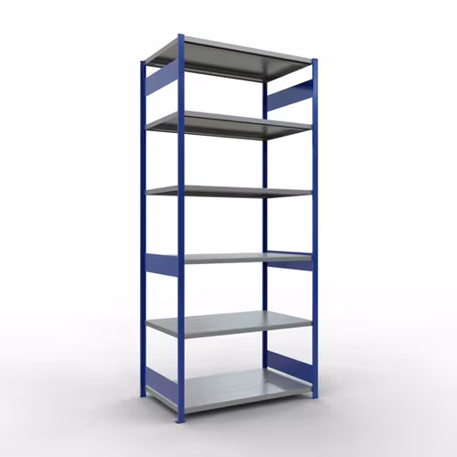 Scaffale base, scaffale, sistema a innesto MULTIplus250, 3000 x 1300 x 800 mm (AxLxP), 7 ripiani, barre longitudinali, RAL 5010 blu genziana/zincato della marca Schulte Lagertechnik della gamma sistemi a innesto