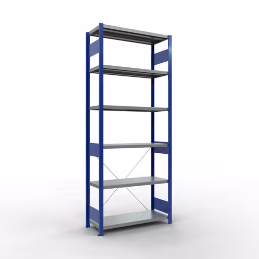 Immagine del prodotto n. 14 dell'articolo scaffale base, sistema a innesto per ripiani MULTIplus250, 2500 x 1000 x 400 mm, 6 ripiani, RAL 5010 blu genziana/zincato della gamma di prodotti per sistemi a innesto della marca Schulte Lagertechnik