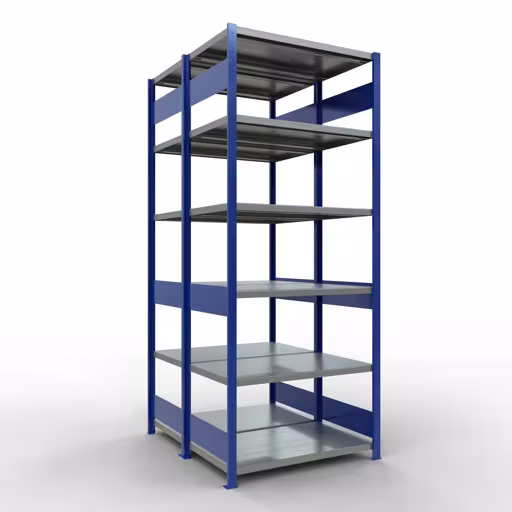 Immagine aggiuntiva dell'articolo Scaffale base, scaffale doppio, sistema a innesto per scaffale MULTIplus250, 2500 x 1000 x (2x600) mm (AxLxP), 2x6 ripiani, barre longitudinali, RAL 5010 blu genziana da ripiani doppi